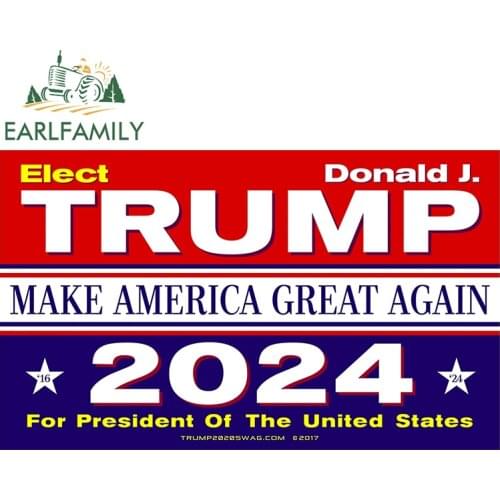 EARLFAMILY 13cm x 7.8cm For TRUMP 2024 Cartoon Car Stickers Vinyl Car Wrap Decal Car Accessories Sunscreen Occlusion Scratch