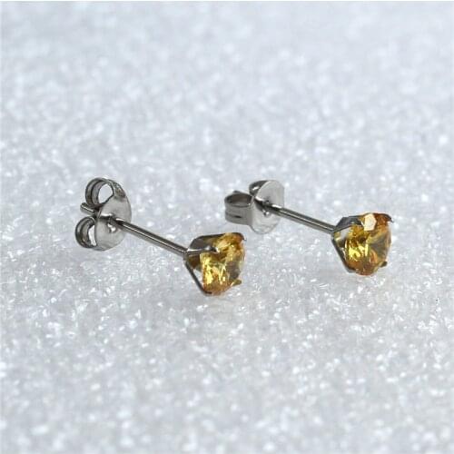 ED028 Titanium With Golden-color Zircon Stud Earrings 316L Stainless Steel IP Planting 5mm Round