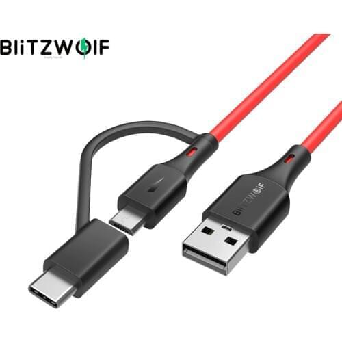 BlitzWolf BW-MT3 Type C Micro USB 5V 3A 2 in 1 Fast Charging Data Cable For Samsung Galaxy S10 9 for Huawei Mate 20 Pro 3ft 6ft