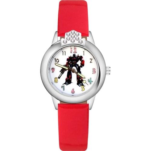 Cartoon Robot Crystal style Childrens Watches Kids Student Girls Quartz Leather strap Wrist Watch Clock JK66