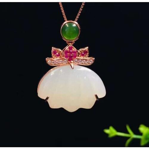 Beautiful Pendant 925 Sterling Silver Mosaic Geometric Shape Hetian Jade Fine Jewelry S925 Silver Pendants