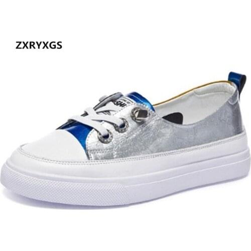 ZXRYXGS Spell Colors Lace-up Genuine Leather Shoes Women Sneakers 2020 Spring Patent Leather Casual Shoes Women Tide Shoes Flat