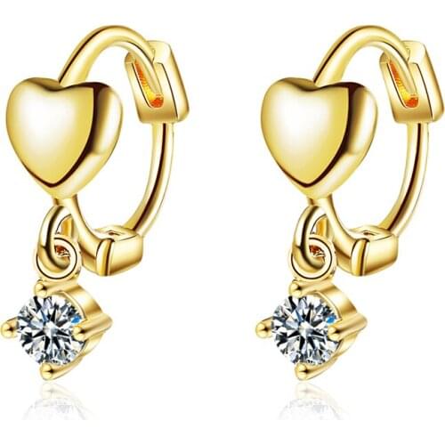 Girls' Lovely Simple Hoop Earrings Small Heart Shiny Crystal Zircon Thin Huggies Cute Tiny Hoops Earring Piercing Jewelry Gifts