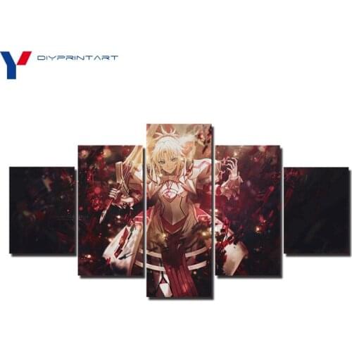 Mordred Red Saber 5 Panel Fashion Animal Poster Fate Apocrypha Wall Art Modular Picture for Kids Room A0264