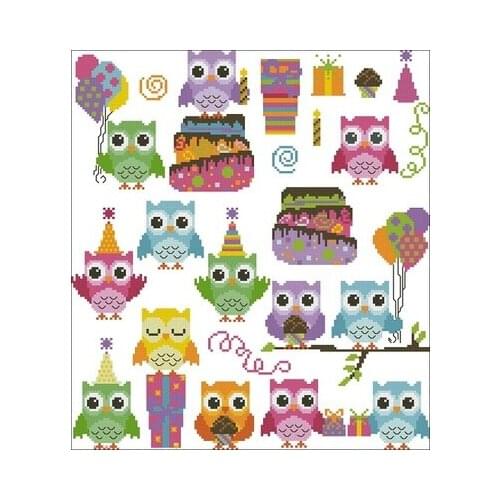 Magazine-Owl Birthday Party Needlework,For Embroidery,DIY 14CT Unprinted Arts Cross stitch kits Set Cross-Stitching Home Decor