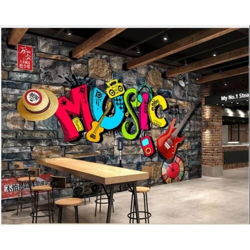 Custom mural on the wall photo wallpaper 3d Hand drawn colorful retro music brick wall home decor Wallpaper for walls in rolls
