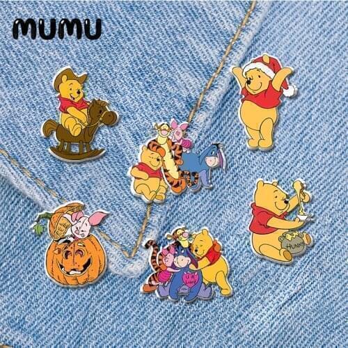 2021 New Winnie the Pooh Lapel Pin Cartoon Bear Acrylic Brooches Handmade Epoxy Jewelry Shirt Bag Badge