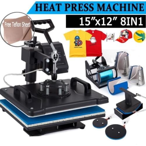 New Design 8 In 1 Combo Heat Transfer Machine Sublimation/Heat Press Machine For Plate/Mug/Cap/T-Shirt/Phone With Shake Head