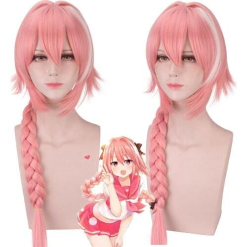100CM Women Cosplay Wigs Anime Fate Apocrypha Rider Astolfo Pink Long Braid Wig Cosplay Costume Heat Resistant Synthetic Hair