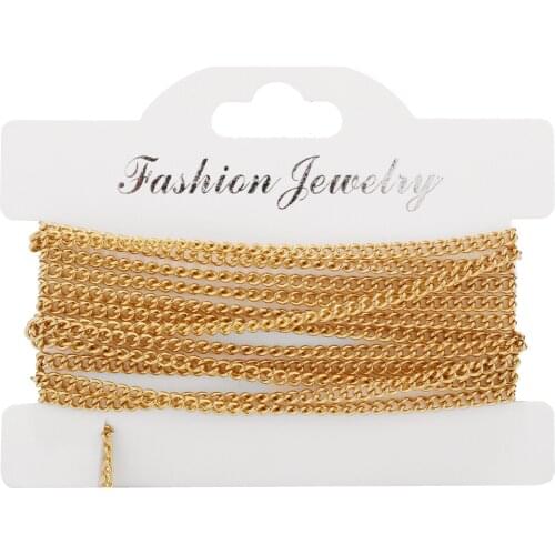 2 Meters Fashion Gift Chain Necklace Curb Cuban Link Gold Tone Stainless Steel Necklace Making Chains