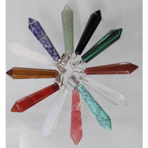 Natural stone crystal pillar Pendants & necklaces Charms Jewelry Point pendants mixed teardrop 12pcs/lot Free shipping Wholesale