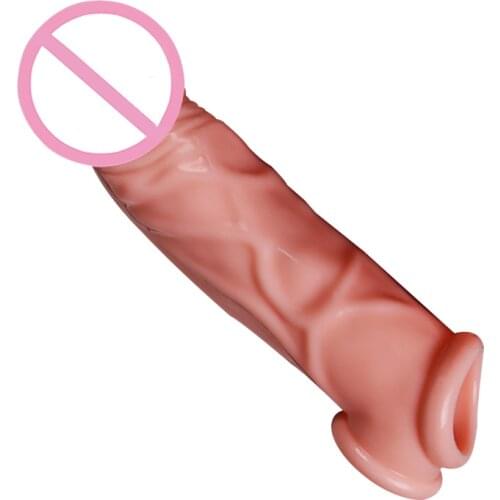 Realistic Silicone Penis Extender Sleeve Delay Adjustable Reusable Ejaculation Condoms Sex Toys For Man Cock Sleeve TK-ing