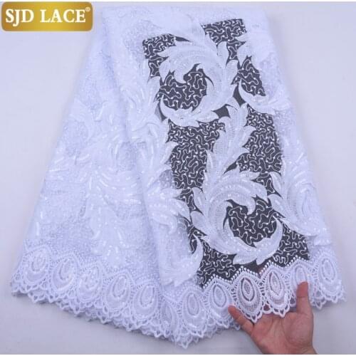 SJD LACE 2020 High Quality French Lace Fabric With Sequined African Lace Fabric Embroidery Milk Silk Lace For Wedding Sew A2143