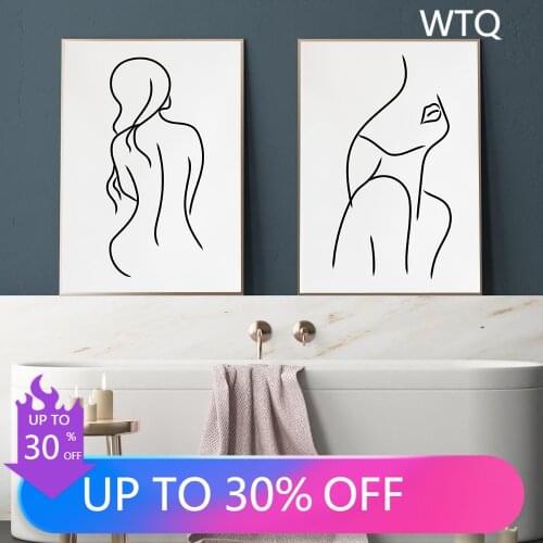 Nordic Poster Wall Art Black White Naked Abstract Female Nude Line Body Canvas Modular Pictures Painting Print Home Decoration