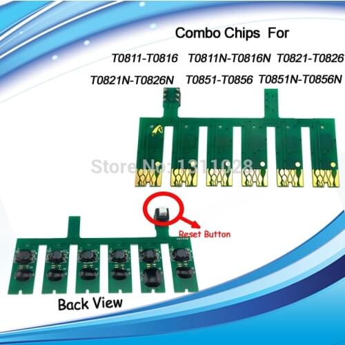 T0821N-T0826N T50 T59 Compatible Combo chips with reset button for Epson Stylus Photo R270 R290 RX615 TX700 TX800 TX710W 5SETS