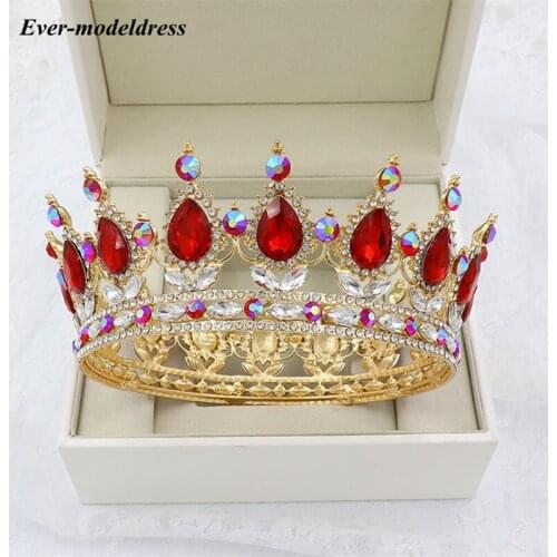 Bridal Headpieces For Wedding Tiara Red Diadem Royal Queen Vintage Ornament Princess Crown Luxury Hair Jewelry Party Accessories