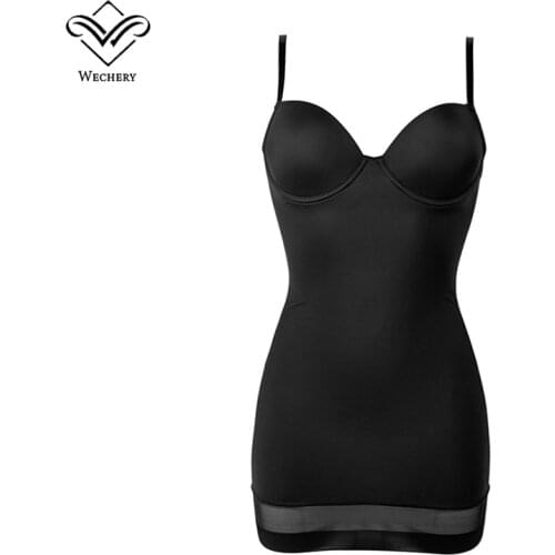 Full Control Slips With Underwire Cup Women Body Shapers Stretchable Safety Underwear Dress Strap Black