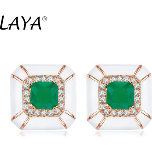 925 Sterling Silver Fashion High Quality Zircon Created Crystal Glass White Enamel Stud Earrings For Womens Wedding Jewelry