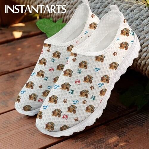 INSTANTARTS Cute Veterinary with Dog Paw Pattern Women Flat Shoes Casual Slip-on Loafers Lightweight Breathable Mesh Sneakers