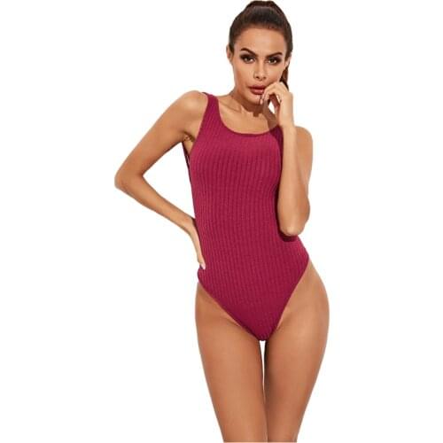 Ribbed Sexy Backless Bodycon Tank Top Bodysuit for Women Open Stitch Elastic Spandex Open Back Sleeveless Bodysuit Plus Size