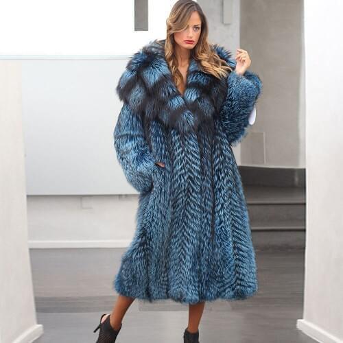 TOPFUR Real Natural Silver Fox Fur Coat Thick Winter Womens Long Jacket With Big Fox Fur Hood Warm Female Luxury Outerwear 2020