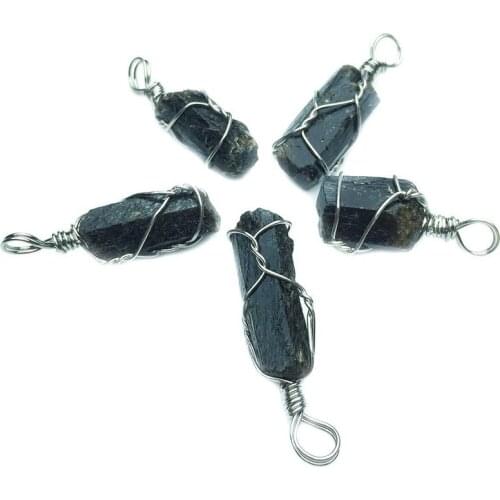 1PC Natural DIY Stones Dipped Black Tourmaline Pendants Raw Stone Irregular Chakra Healing Crystal Point Energy Pendant Pendulum
