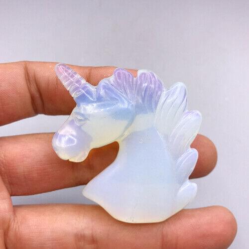 2.0" Natural opalite Crystal Unicorn Carving Horse head Skull Reiki Figurin