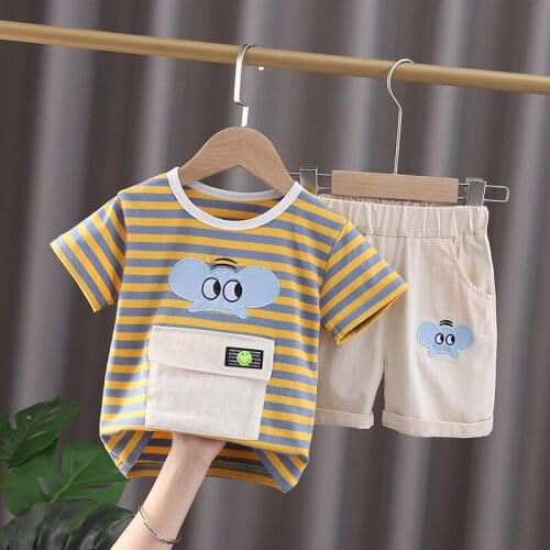 Toddler Clothing Sets 2021 Summer Infant Baby Boys Clothes Cartoon Elephant Stripe T-shirt+Shorts 2pc Outfits Childrens Wear