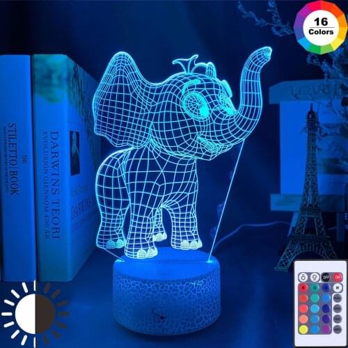 3D Dumbo LED Night Light Remote NightLights Elephant Bedroom Luminaria Kid Toys Table Desk Lamp Birthday Christmas Holiday Gift