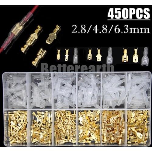 450PCS 2.8/4.8/6.3mm Male Female Spade Connectors Wire Crimp Terminal Block with Insulating Sleeve Assortment Kit