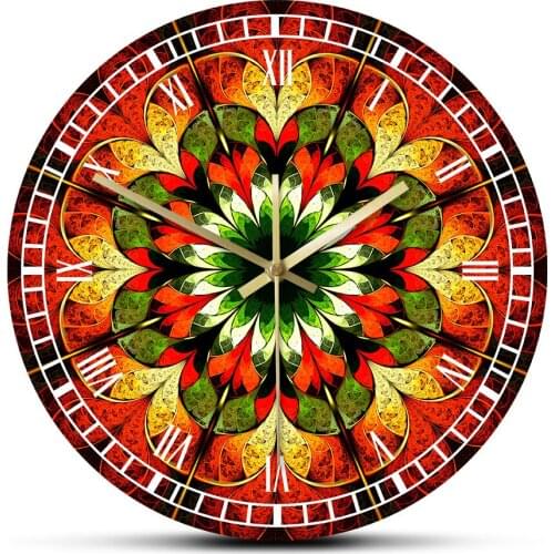 Abstract Colorful Flower Mandala Wall Clock Meditation Fractal Wall Art Silent Sweep Hanging Wall Watch Yoga Housewarming Gift