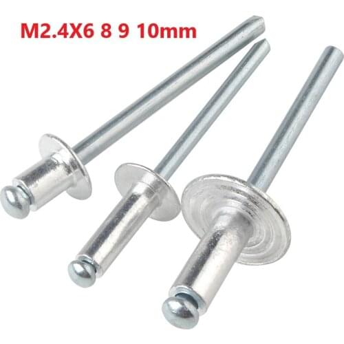 M2.4 Aluminium Mushroon Head Break Mandrel Blind Rivets 2.4mm x 6 8 9 10mm Nail Pop Rivet For Furniture Car Aircraft