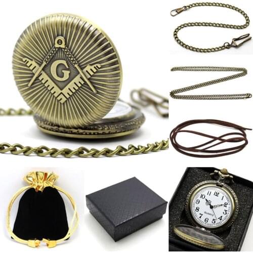 Big "G" Quartz Pocket Watch Lot With Metal Pocket Necklace Leather Chain Box Bag P446CKWB