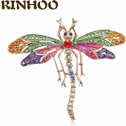 RINHOO Colorful Rhinestone Large Dragonfly Brooches For Women Vintage Enamel Insect Animal Brooch Pin Wedding Party Jewelry Gift