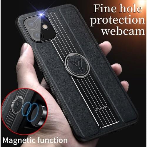 Luxury Leather Metal Srip Case For iphone 12 11 Pro Max X XS MAX XR 7 8 Plus SE 2 Camera Lens Protection Case Stand Phone Cover