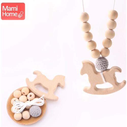 Mamihome Organic Wood Teether Trojan Pendant DIY Necklace Newborn Gift Food Grade Wooden Teething Toys Nurse Gift Baby Teether