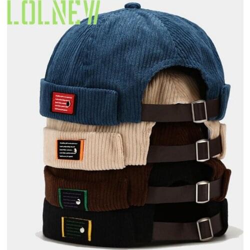 Men Women Letter Label Velvet Beanie Hat Harajuku Hip Hop Retro Roll Up Sleeveless Adjustable Sailor Skull Print