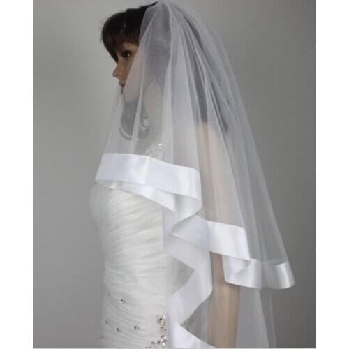 2-tier ribbon edge wedding veil elbow length Veil Bride Vail & Comb