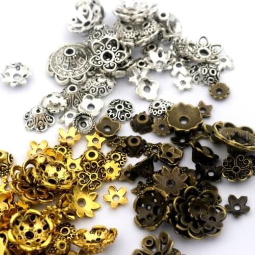 150pcs Mixed Tibetan Antique Silver Color Flower Bead End Caps For Jewelry Making Findings Needlework Diy Accessories Wholesale