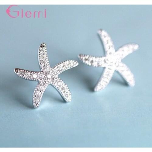 Hot Sale Korean Starfish Women Stud Earring 925 Sterling Silver Clear Rhinestone Crystal Handemade Brincos Pendiente