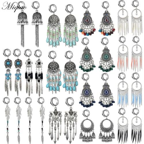 Miqiao 2pcs Hot Selling Ethnic Style Hollow Carved Chain Tassel Ear Piercing Exquisite Piercing Jewelry