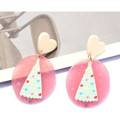 Fashion Geometric Christmas Painting Acrylic Drop Earrings for Women Candy Color Dangle Earrings Korea Jewelry Unique Brincos