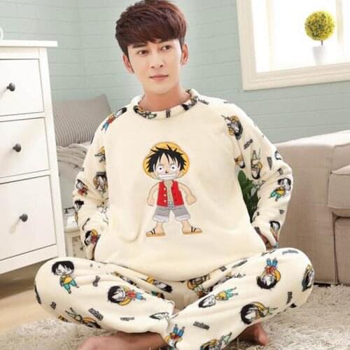 Men coral fleece sleepwear 2020 new winter male pajama sets long-sleeve fashion youth thick lounge set plus size 3XL 4XL