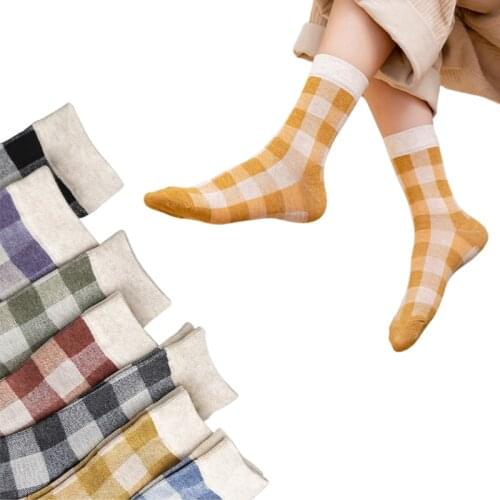 RUOMU Men Women Plaid Dress Socks Cute Cotton Aesthetics Casual Fashion Vintage Colorful Geometric Knit Soft Gift Crew Sock