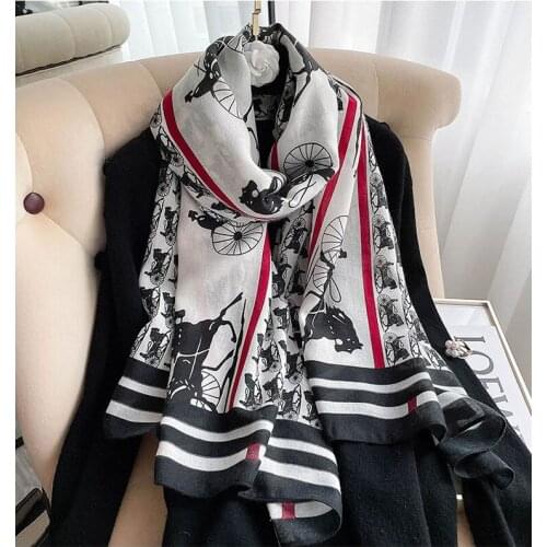 KOI LEAPING new Retro woman fashion carriage printing long scarf Party shawl headscarf hot popular beach Sun protectiongift