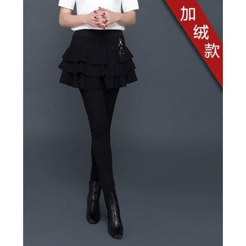 2020 fall/winter legging skirt fake two-piece all-match outer wear fleece one-piece pants stretch belt tutu skirt romper