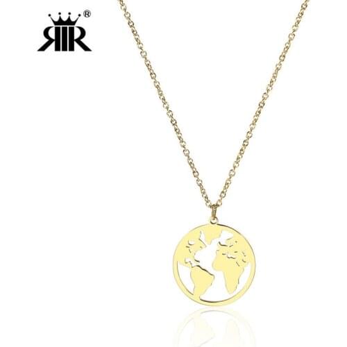 RIR World Map Necklace Globe Earth Continent Pendant Necklaces Simple Minimalist Travel Map Globetrotter Jewelry Gap Year Gifts
