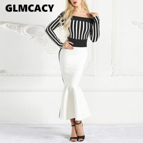 Women Sexy Formal Party Sheath Bodycon Dress Ladies Off Shoulder Colorblock Striped Evening Gown Dress Elegant Mermaid Vestidos