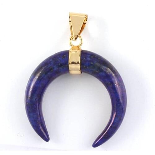 Trendy-beads Popular Light Yellow Gold Color Crescent Moon Stone Lapis Lazuli Pendant For Party Gift
