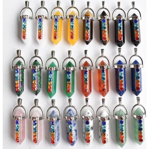 7 Chakra Natural stone lapis tiger eye Quartz Obsidian pendant for diy Jewelry making necklace Accessories 24pcs/lot Wholesale